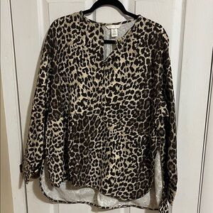 H&M Leopard Print Long Sleeve Blouse in Brown and Cream